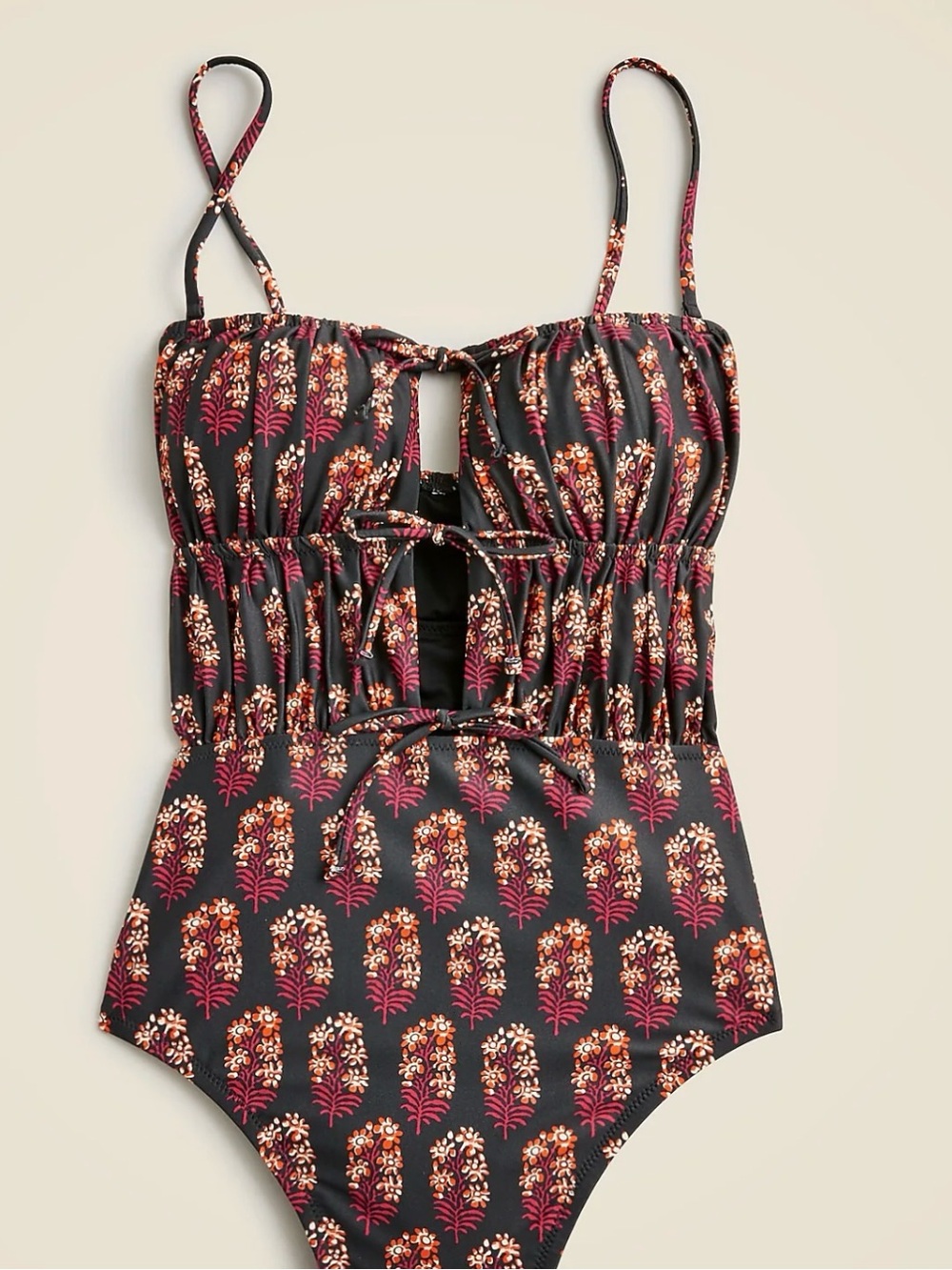 J Crew Ruched Cutout One Piece Swimsuit Cocoa Block Print Sz 8